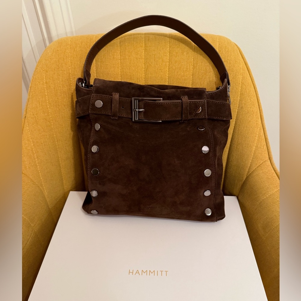 Hammitt Belted Bryant Large Brown Suede Gunmetal Rivets